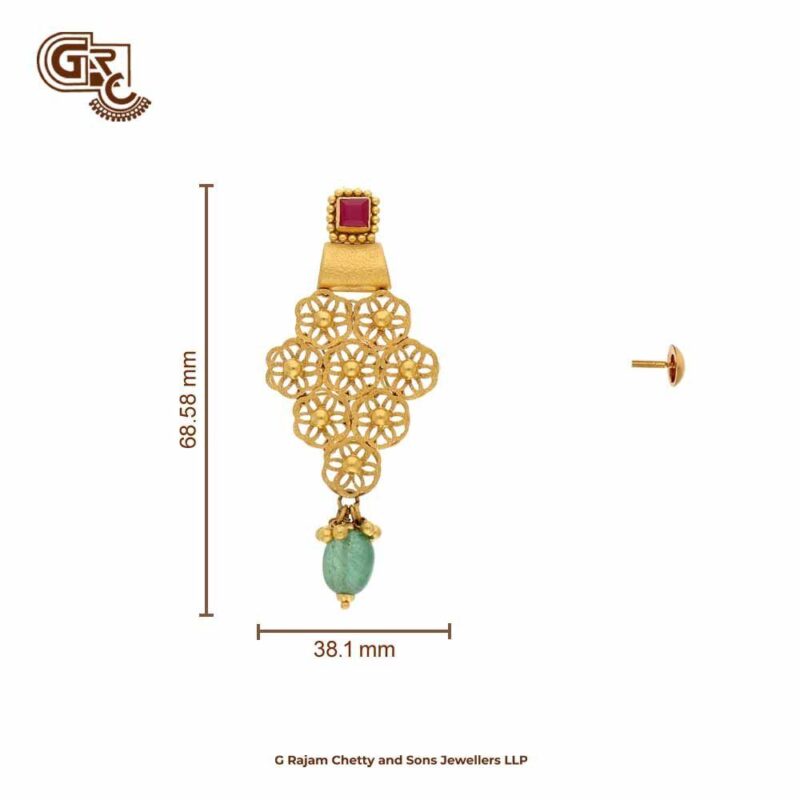 Fancy Circle Red Stone Model 22K Gold Drop Stud