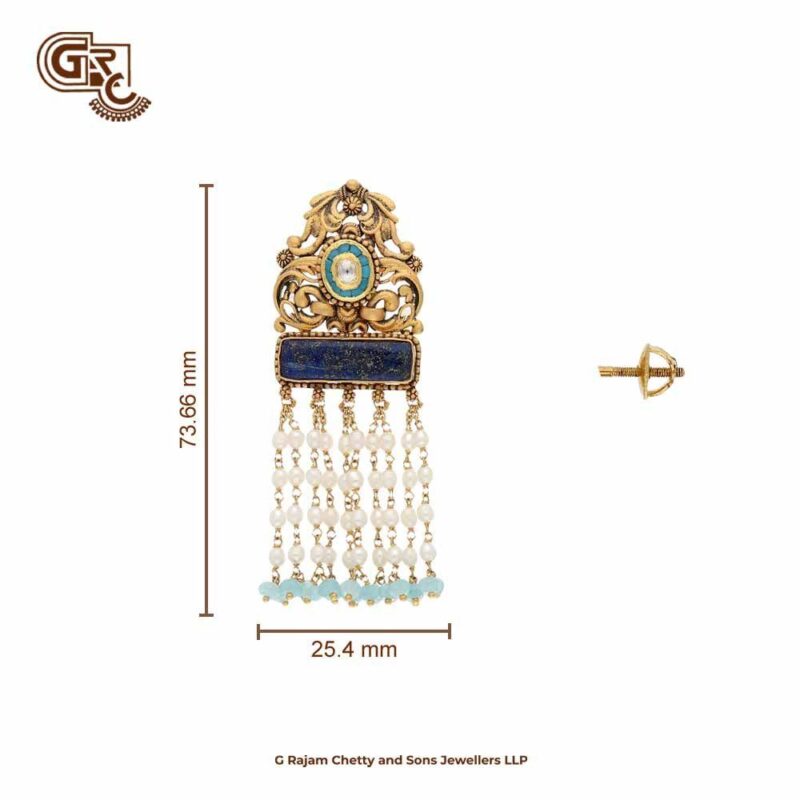 Fancy Blue Stone Model 22K Gold Line Drop Stud