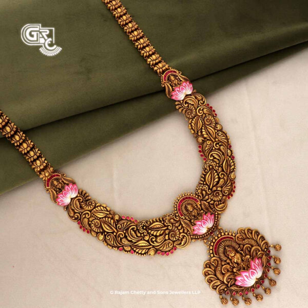 Explore Artfully Crafted Lotus Floral Lakshmi Necklace Explore Artfully Crafted Lotus Floral Lakshmi Necklace