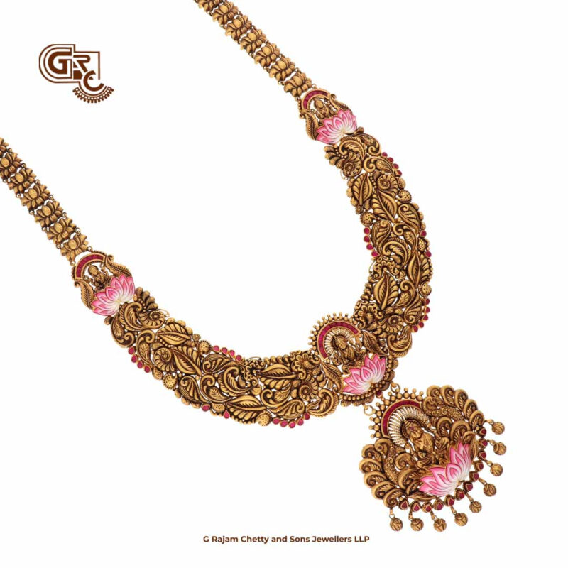 Antique Artfully Crafted Lotus Floral Lakshmi Haram