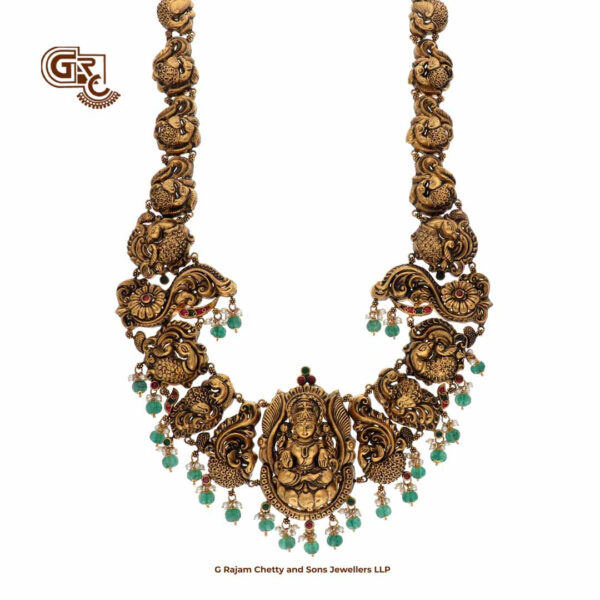 Antique Elegant Green Beads Lakshmi Traditional Haram Antique Elegant Green Beads Lakshmi Traditional Haram