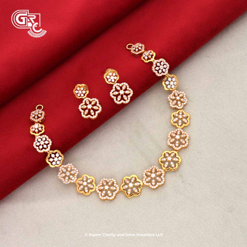 Kamalam Glitter Stone Floral Stud With Necklace