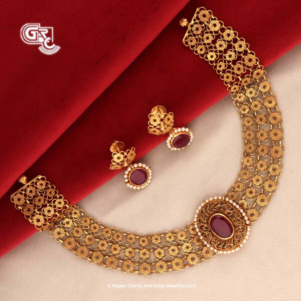 Kamalam Gold Beads Floral Stud and Necklace Kamalam Gold Beads Floral Stud and Necklace