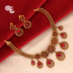 Antique Crafted Rubi Pink Stone Floral Stud and Necklace Antique Crafted Rubi Pink Stone Floral Stud and Necklace