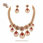 Antique Crafted Rubi Pink Stone Floral Stud and Necklace Antique Crafted Rubi Pink Stone Floral Stud and Necklace