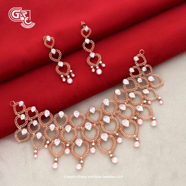 Spiral Glass Stone Rose Gold 18K Stud with Necklace Spiral Glass Stone Rose Gold 18K Stud with Necklace