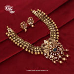 Gold Beads Kamalam Green Stone Luxury Stud and Necklace Gold Beads Kamalam Green Stone Luxury Stud and Necklace
