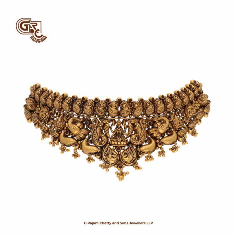 Antique Lakshmi Peacock Elephant  Floral Choker Necklace