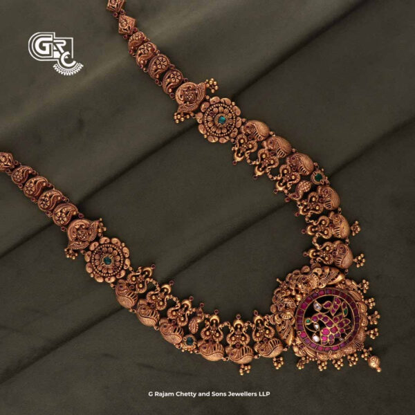 Antique Floral Manga Peacock Ruby Stone Traditional Haram Antique Floral Manga Peacock Ruby Stone Traditional Haram