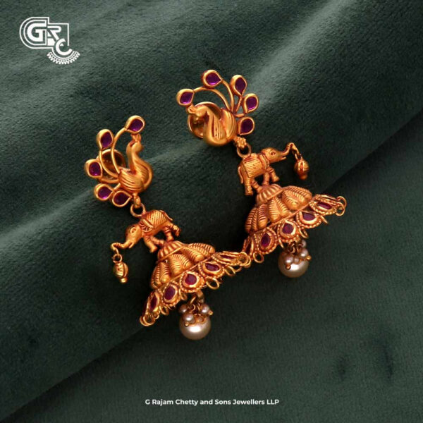 Antique Peacock Ruby Stone Jimikki Drops Earring Antique Peacock Ruby Stone Jimikki Drops Earring