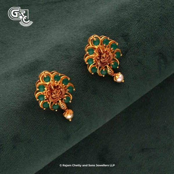 Antique Lakshmi Green Stone Drops Earring Antique Lakshmi Green Stone Drops Earring
