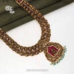 Antique Lakshmi Peacock Floral Green Beads Traditional Haram Antique Lakshmi Peacock Floral Green Beads Traditional Haram