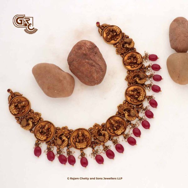 Antique Lakshmi Floral Pink Beads Gold Necklace Antique Lakshmi Floral Pink Beads Gold Necklace