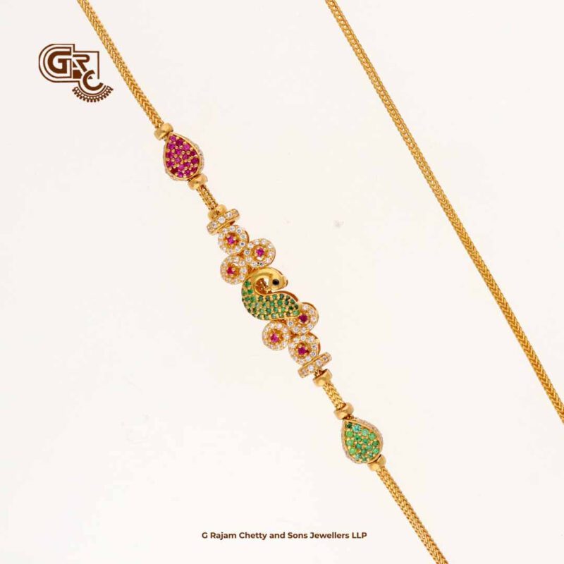 Unique Luxury Peacock Glittering Stone Magappu Thali Chain