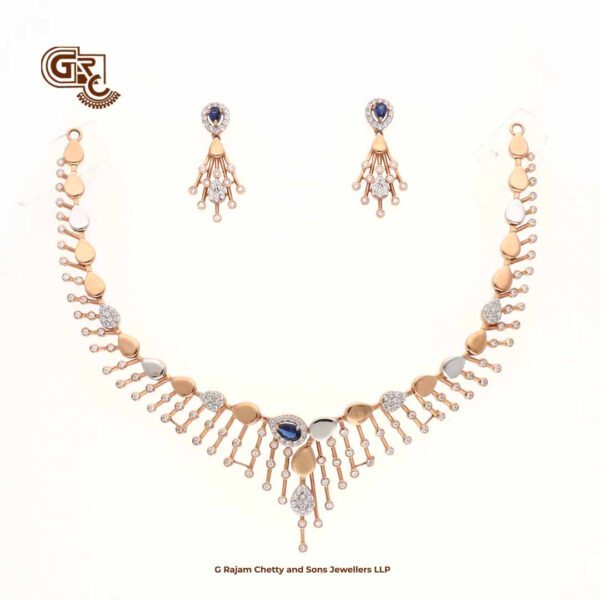 Fancy Stone Strips Fancy 18K Necklace With Earring Fancy Stone Strips Fancy 18K Necklace With Earring