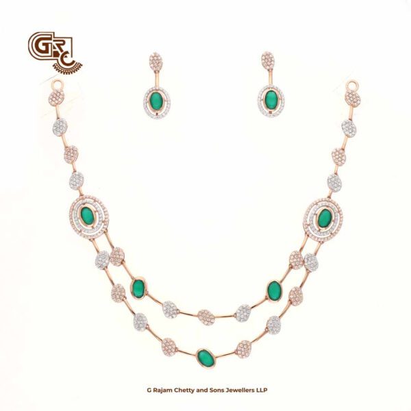 Glitter Stone Green 2Layer Fancy 18K Necklace With Earring Glitter Stone Green 2Layer Fancy 18K Necklace With Earring