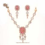 Elegant Glitter Stone  Pink Luxury 18K Necklace With Earring Elegant Glitter Stone  Pink Luxury 18K Necklace With Earring