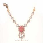 Elegant Glitter Stone  Pink Luxury 18K Necklace With Earring Elegant Glitter Stone  Pink Luxury 18K Necklace With Earring