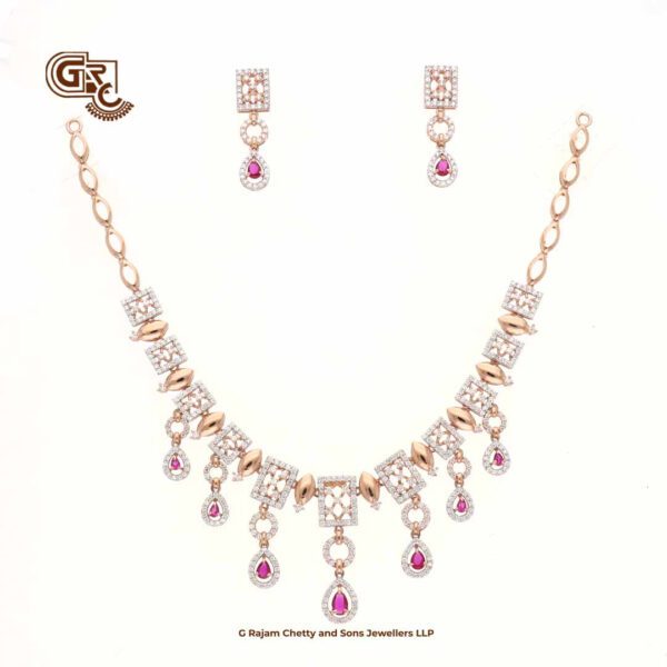 Glitter Stone Pink Pentant Luxury 18K Necklace With Earring Glitter Stone Pink Pentant Luxury 18K Necklace With Earring