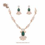 Glitter Stone Green Pentant Luxury 18K Necklace With Earring