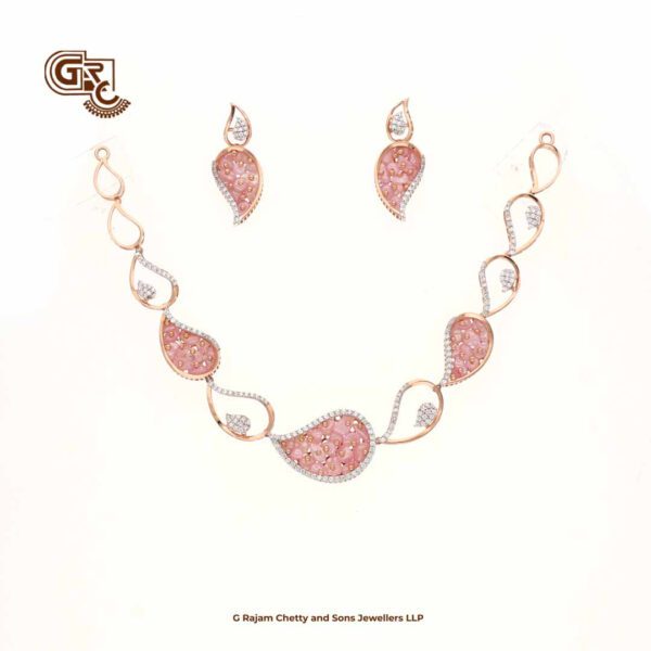Glitter Stone Pink Manga Luxury 18K Necklace With Earring Glitter Stone Pink Manga Luxury 18K Necklace With Earring