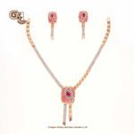 Glitter Stone Pink Fancy 18K Necklace With Earring