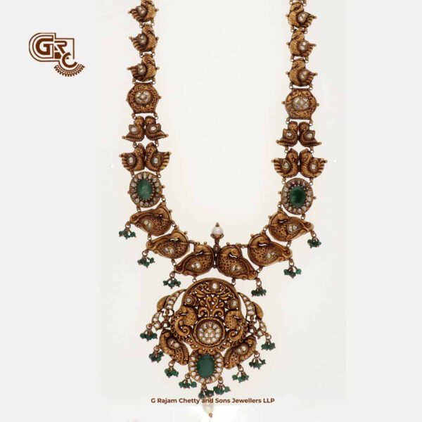 Antique Lakshmi Floral peacock Green Beads Traditional Haram Antique Lakshmi Floral peacock Green Beads Traditional Haram