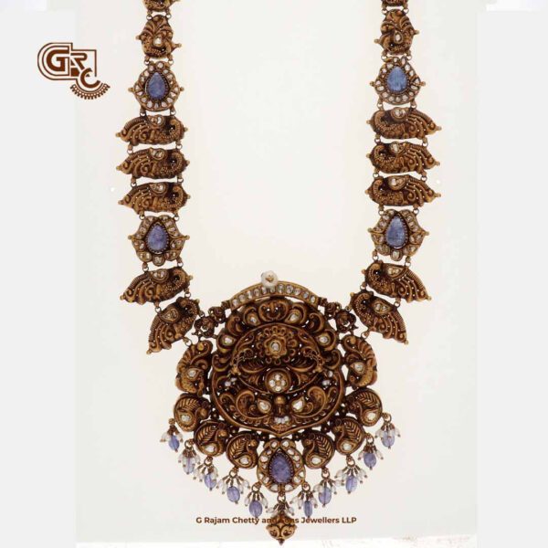 Antique Lakshmi Floral peacock Blue Beads Traditional Haram Antique Lakshmi Floral peacock Blue Beads Traditional Haram