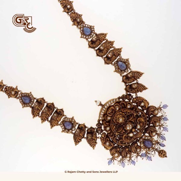 Antique Lakshmi Floral peacock Blue Beads Traditional Haram