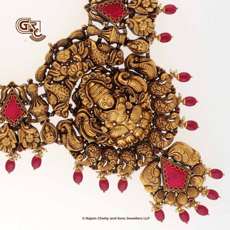 Antique Lakshmi Floral Red Corel Traditional Haram