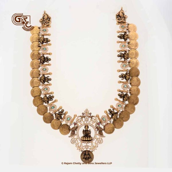 Antique Lakshmi Kasu Mala Gliter Stone Traditional Haram Antique Lakshmi Kasu Mala Gliter Stone Traditional Haram