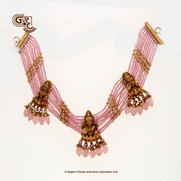 Pink Beads Antique Lakshmi Chocker Necklace Pink Beads Antique Lakshmi Chocker Necklace