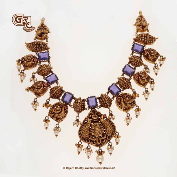 Antique Floral peacock Blue Stone Traditional Necklace Antique Floral peacock Blue Stone Traditional Necklace