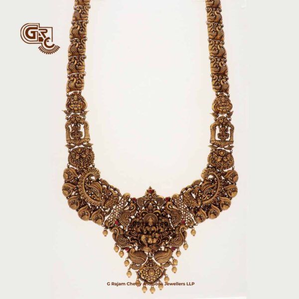 Antique Lakshmi Glittering Stone Pendant Traditional Haram Antique Lakshmi Glittering Stone Pendant Traditional Haram