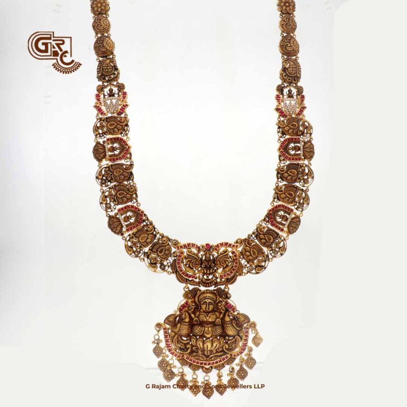 Antique Lakshmi Floral Gold Beads Traditional Necklace