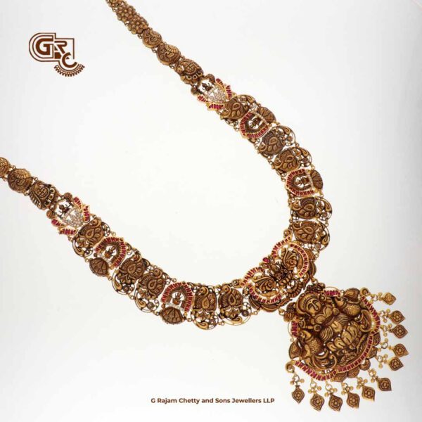 Antique Lakshmi Floral Gold Beads Traditional Necklace
