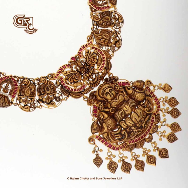 Antique Lakshmi Floral Gold Beads Traditional Necklace