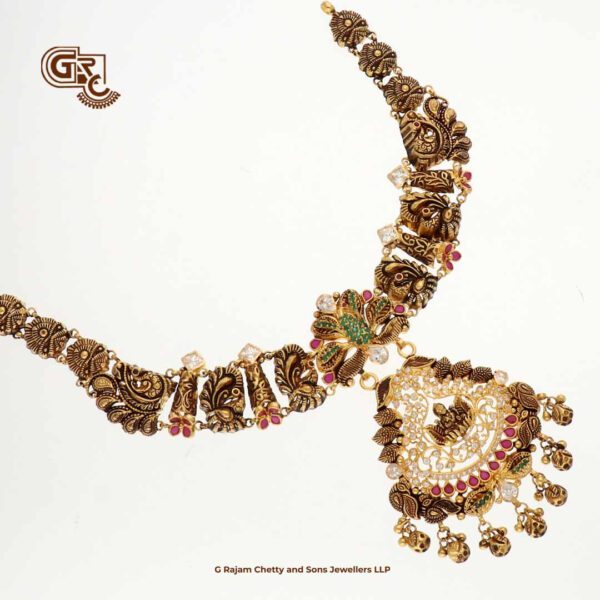 Antique Lakshmi Floral Glittering Stone Traditional Necklace