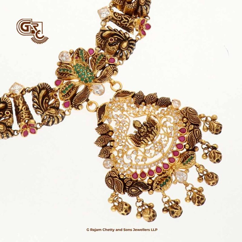 Antique Lakshmi Floral Glittering Stone Traditional Necklace