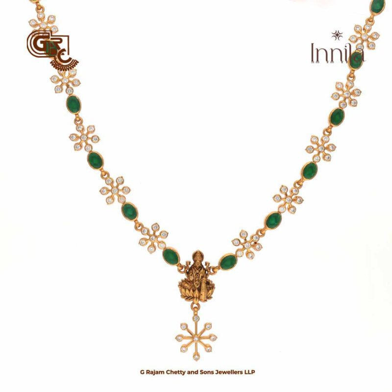 Antique Lakshmi Blue Glitter Stone Gold Plated Necklace