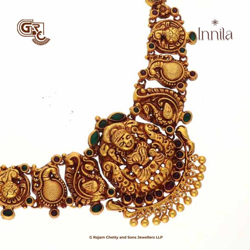 Antique Lakshmi Floral Gold BeadGold Plated Necklace