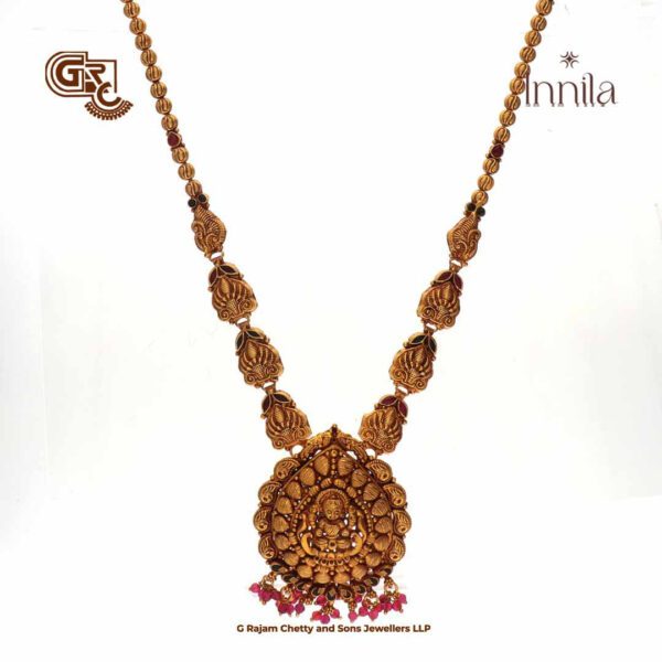Antique Lakshmi Pink Beads Gold Plated Silver Necklace Antique Lakshmi Pink Beads Gold Plated Silver Necklace