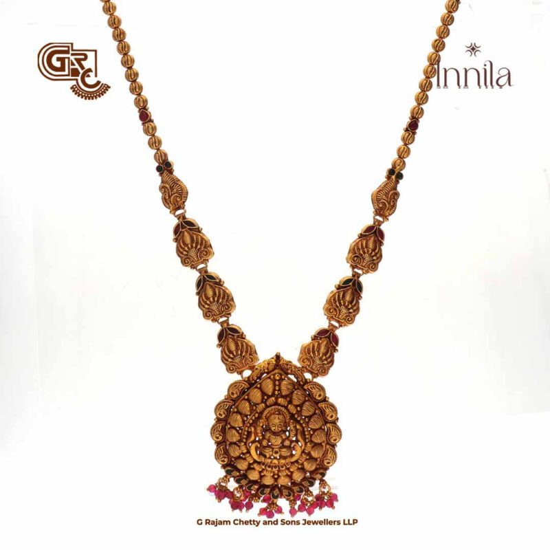 Antique Lakshmi Pink Beads Gold Plated Silver Necklace