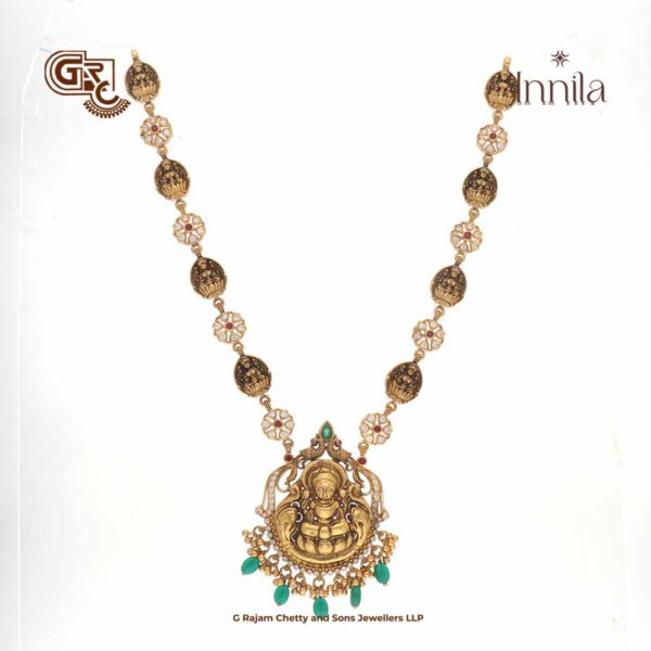 Antique Lakshmi Green Beads Gold Plated Silver Necklace Antique Lakshmi Green Beads Gold Plated Silver Necklace