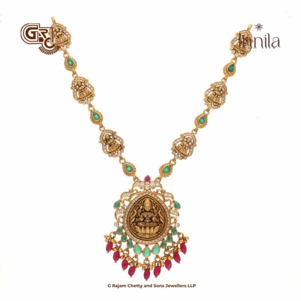 Antique Lakshmi Pendant Beads Gold Plated Silver Necklace Antique Lakshmi Pendant Beads Gold Plated Silver Necklace