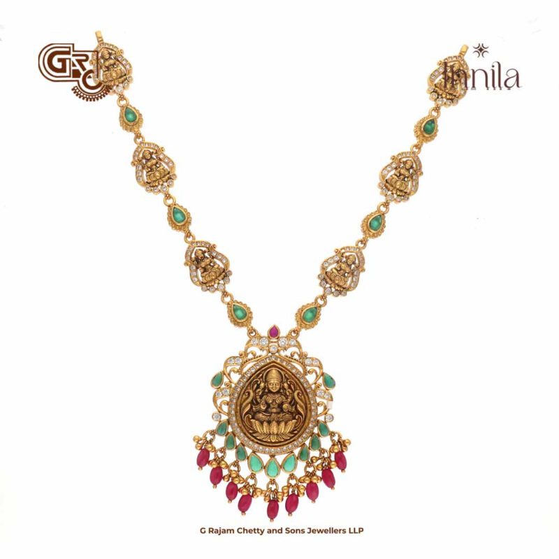 Antique Lakshmi Pendant Beads Gold Plated Silver Necklace