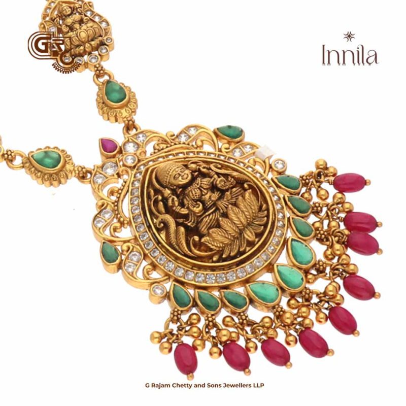Antique Lakshmi Pendant Beads Gold Plated Silver Necklace