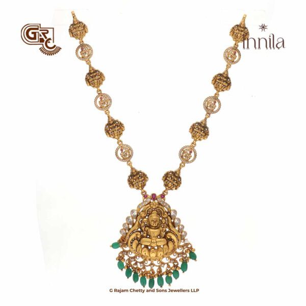 Antique Lakshmi Green Beads Gold Plated Necklace Antique Lakshmi Green Beads Gold Plated Necklace