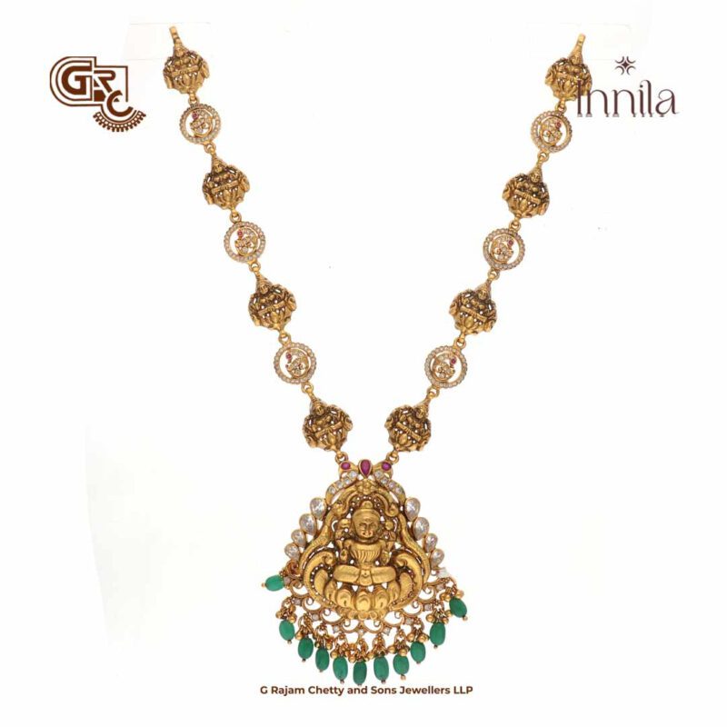 Antique Lakshmi Green Beads Gold Plated Necklace
