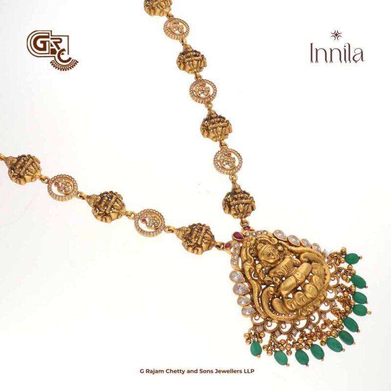 Antique Lakshmi Green Beads Gold Plated Necklace